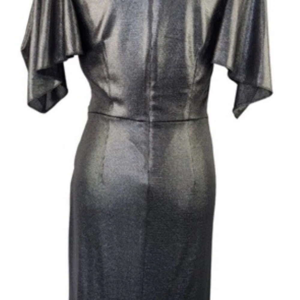 Eliza J Silver Metallic 80’s Style V-Neck Maxi Dress W: Shoulder Pads View 5